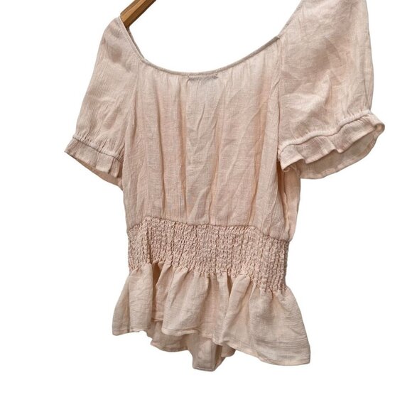 Crescent & Willough Peasant Top Light Peach Scoop Neck Short Sleeve Size L - Picture 5 of 11